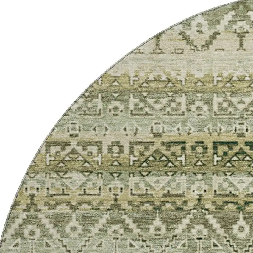 8' Green And Charcoal Striped Washable Round Rug With UV Protection Photo 3