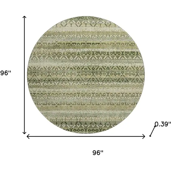 8' Green And Charcoal Striped Washable Round Rug With UV Protection Photo 8