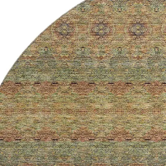 8' Green And Copper Floral Medallion Washable Round Rug With UV Protection Photo 3