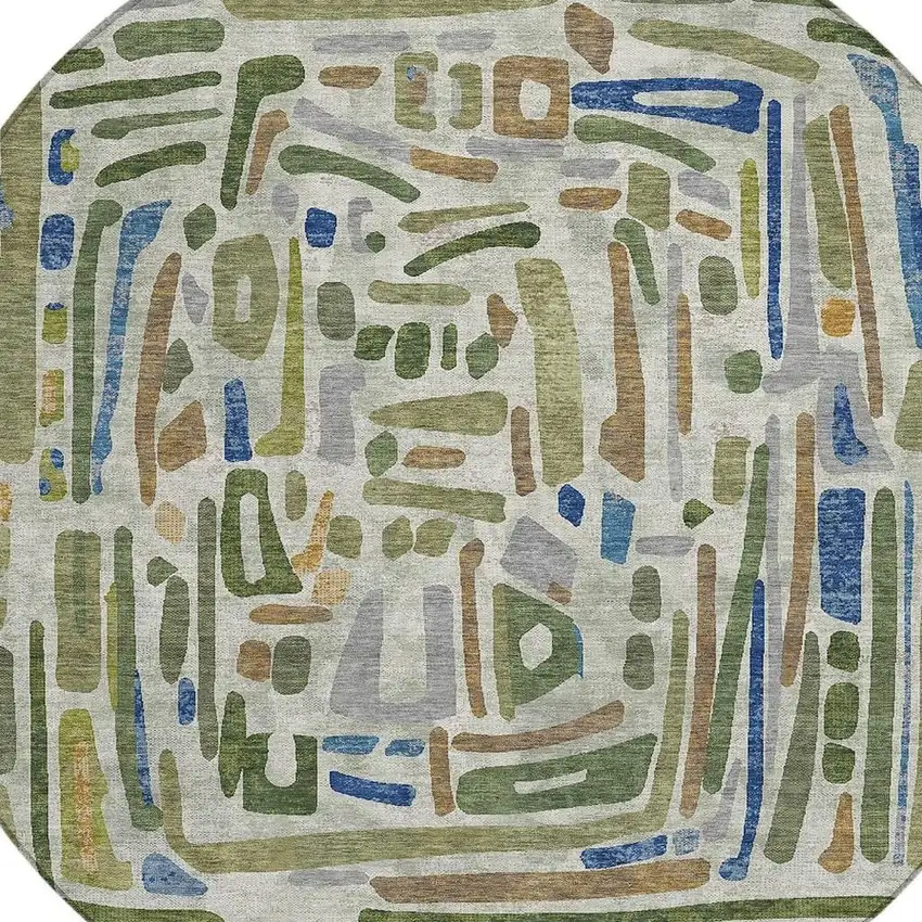 8' Green And Copper Round Abstract Washable Indoor Outdoor Area Rug Photo 2