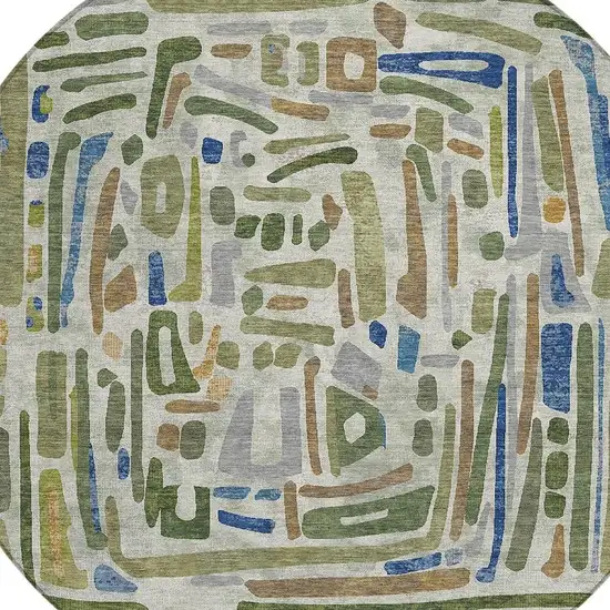 8' Green And Copper Round Abstract Washable Indoor Outdoor Area Rug Photo 2
