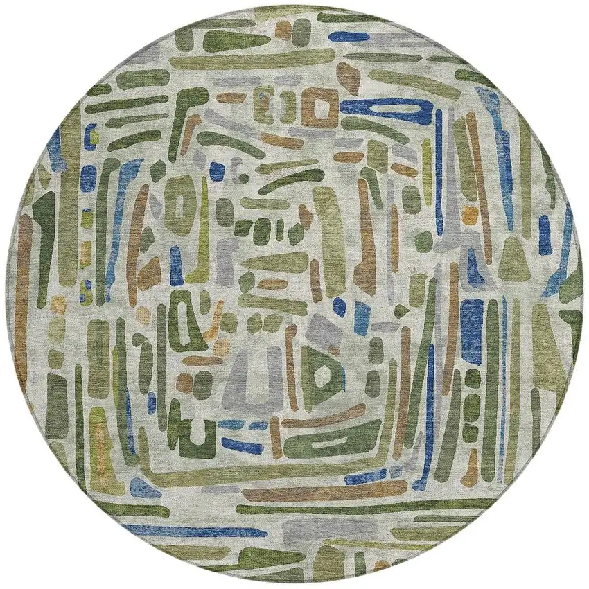 8' Green And Copper Round Abstract Washable Indoor Outdoor Area Rug Photo 3
