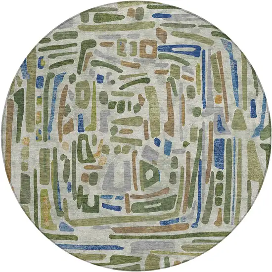 8' Green And Copper Round Abstract Washable Indoor Outdoor Area Rug Photo 1