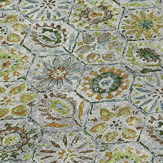 8' Green And Copper Round Floral Washable Indoor Outdoor Area Rug Photo 8