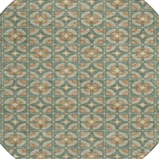 8' Green And Copper Round Geometric Washable Indoor Outdoor Area Rug Photo 3