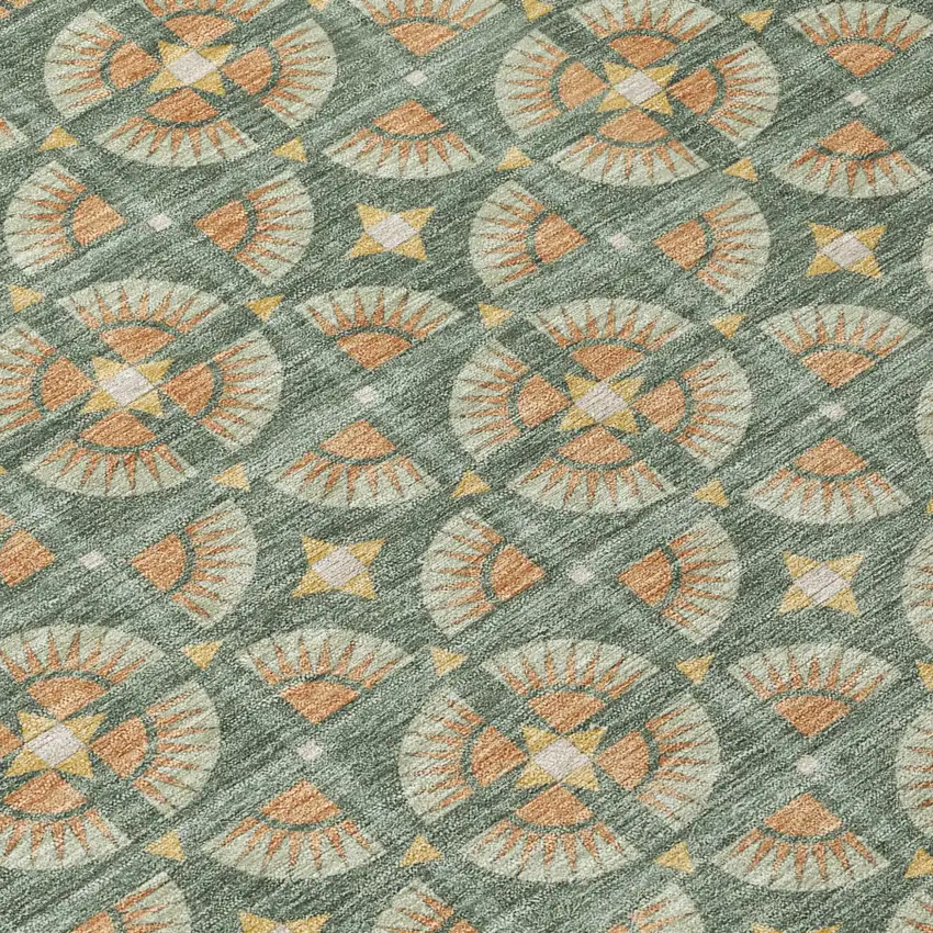8' Green And Copper Round Geometric Washable Indoor Outdoor Area Rug Photo 6