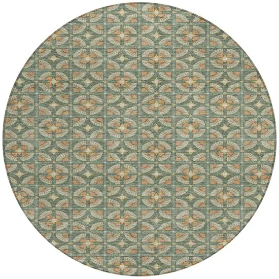 8' Green And Copper Round Geometric Washable Indoor Outdoor Area Rug Photo 4