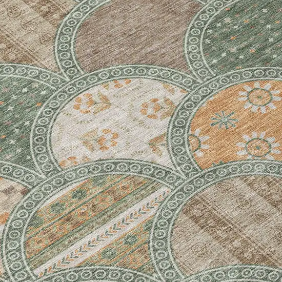 8' Green And Copper Round Geometric Washable Indoor Outdoor Area Rug Photo 4