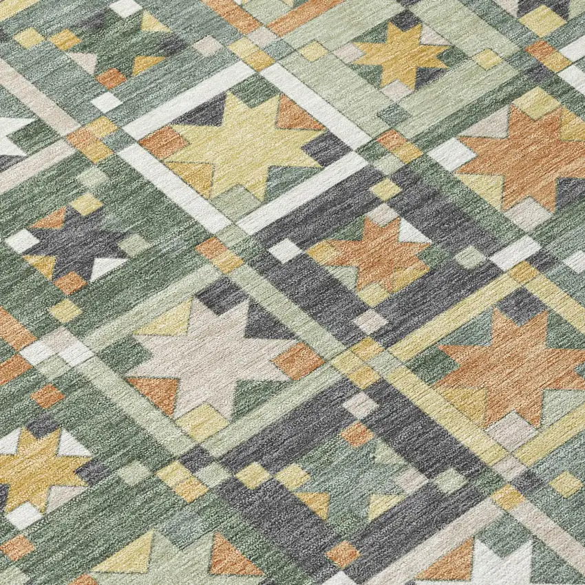8' Green And Copper Round Patchwork Washable Indoor Outdoor Area Rug Photo 6