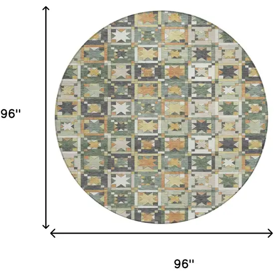 8' Green And Copper Round Patchwork Washable Indoor Outdoor Area Rug Photo 7