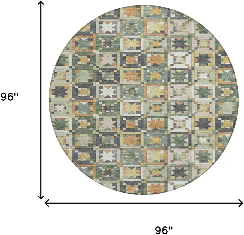 8' Green And Copper Round Patchwork Washable Indoor Outdoor Area Rug Photo 7