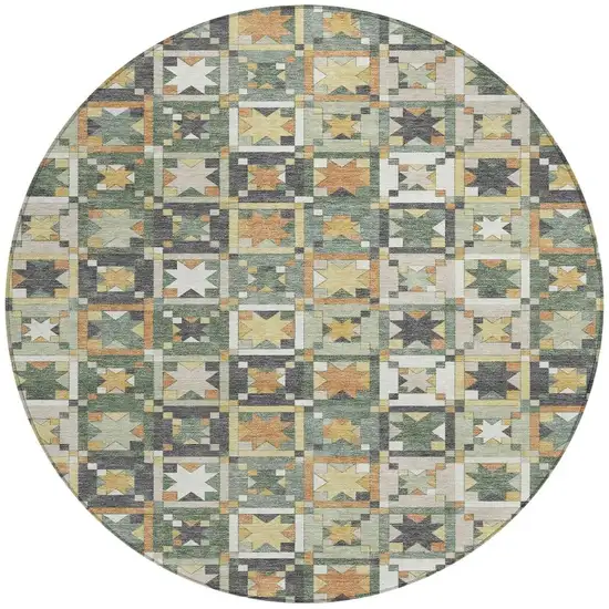 8' Green And Copper Round Patchwork Washable Indoor Outdoor Area Rug Photo 4