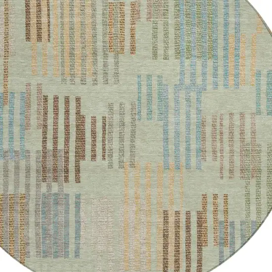 8' Green And Copper Round Striped Washable Indoor Outdoor Area Rug Photo 2