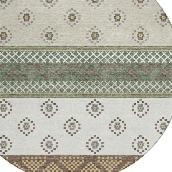 8' Green And Copper Round Striped Washable Indoor Outdoor Area Rug Photo 5