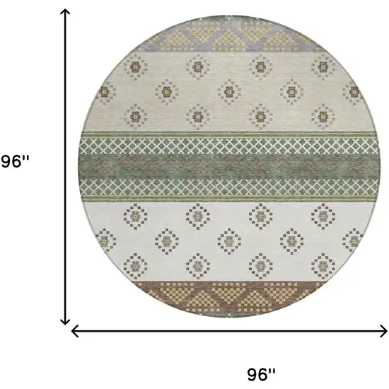8' Green And Copper Round Striped Washable Indoor Outdoor Area Rug Photo 8
