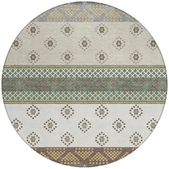 8' Green And Copper Round Striped Washable Indoor Outdoor Area Rug Photo 3
