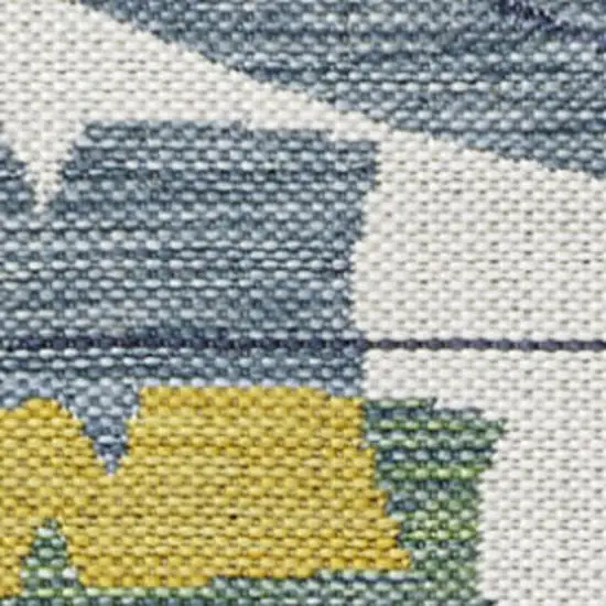 8' Green And Cream Abstract Indoor Outdoor Runner Rug Photo 2