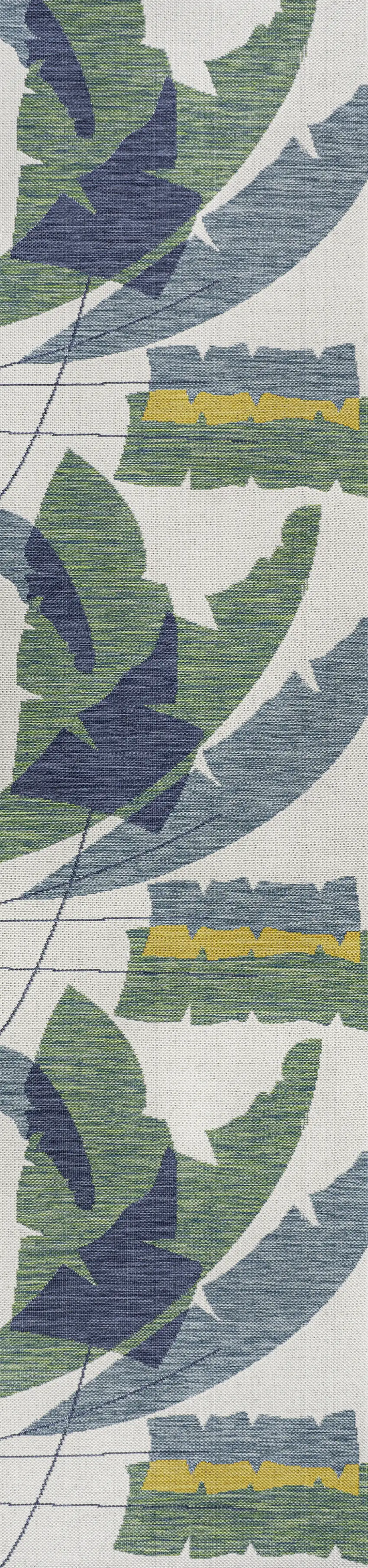 8' Green And Cream Abstract Indoor Outdoor Runner Rug Photo 3