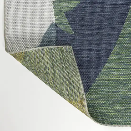 8' Green And Cream Abstract Indoor Outdoor Runner Rug Photo 7