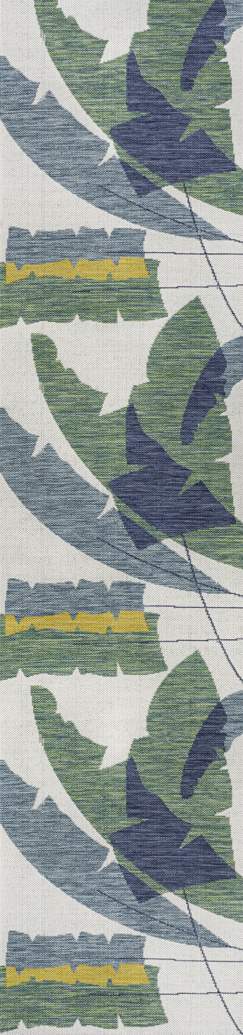 8' Green And Cream Abstract Indoor Outdoor Runner Rug Photo 1