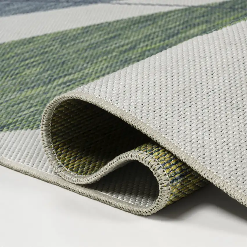 8' Green And Cream Abstract Indoor Outdoor Runner Rug Photo 8