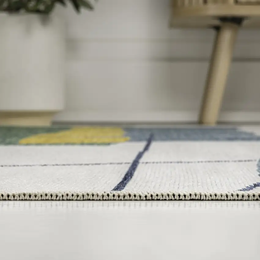 8' Green And Cream Abstract Indoor Outdoor Runner Rug Photo 6