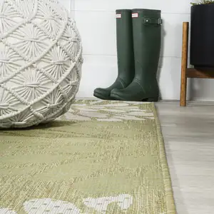 Photo of 10' Green And Cream Floral Indoor Outdoor Runner Rug