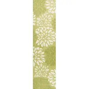 Photo of 8' Green And Cream Floral Indoor Outdoor Runner Rug