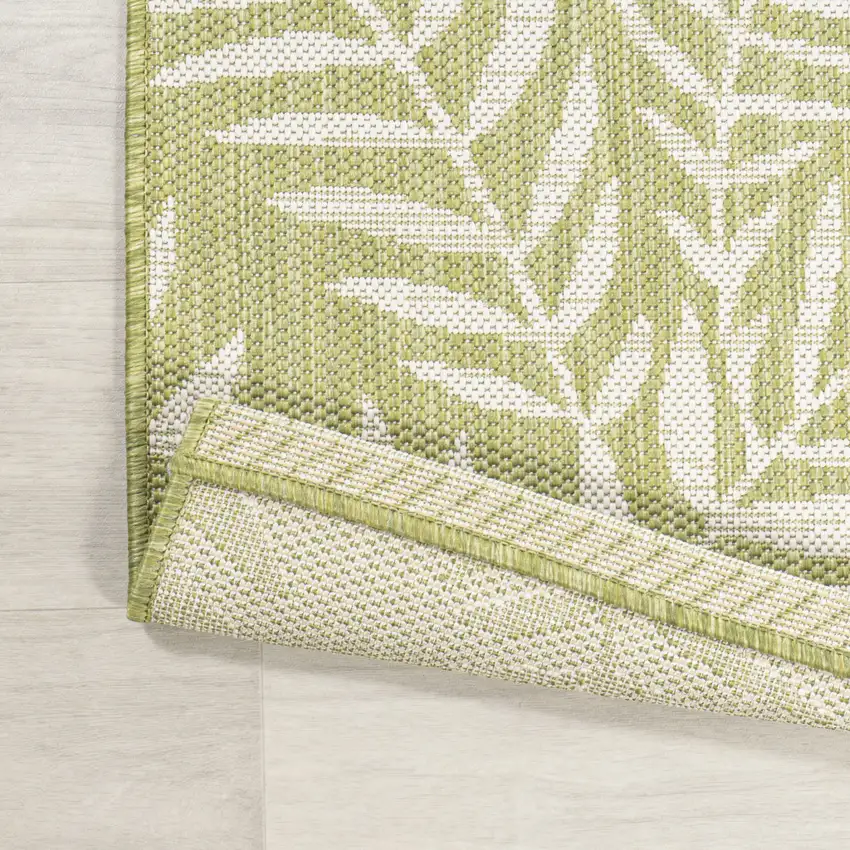 10' Green And Cream Floral Indoor Outdoor Runner Rug Photo 5