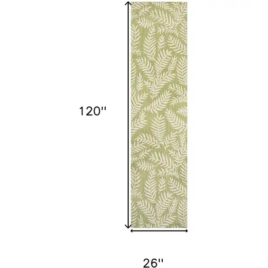 10' Green And Cream Floral Indoor Outdoor Runner Rug Photo 7