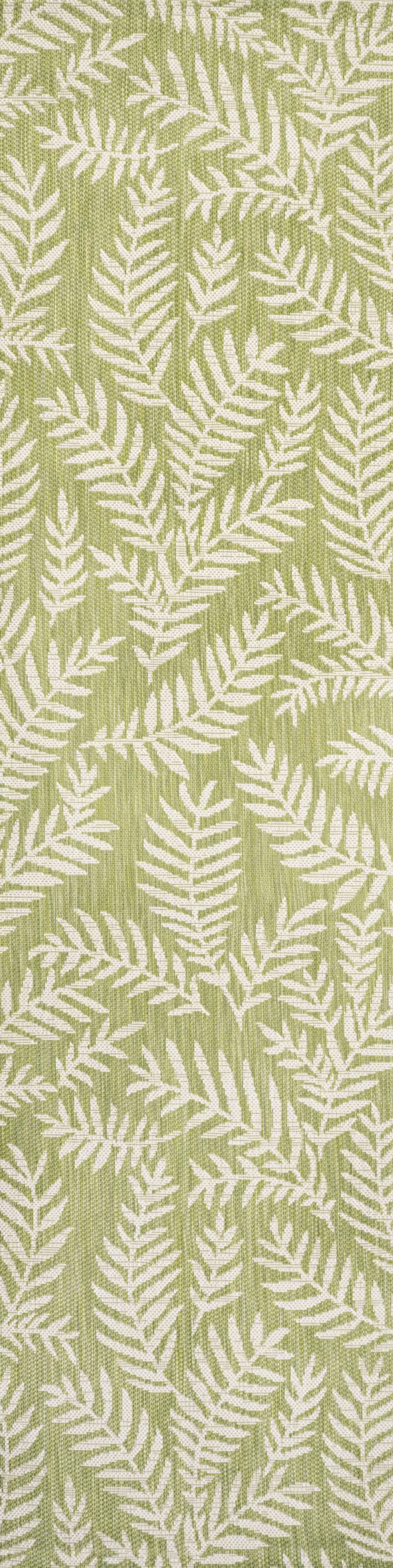 10' Green And Cream Floral Indoor Outdoor Runner Rug Photo 1