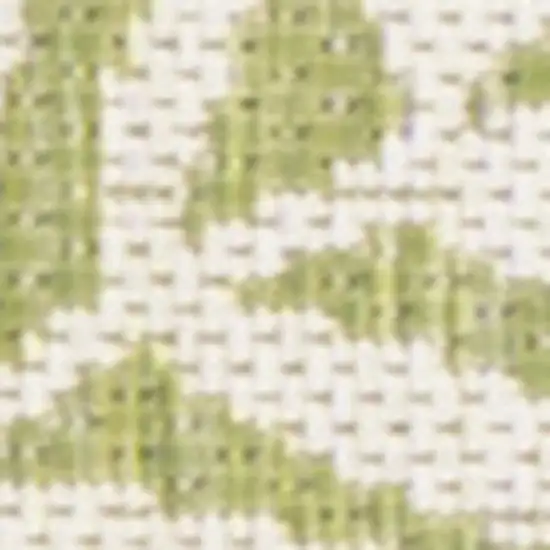 10' Green And Cream Floral Indoor Outdoor Runner Rug Photo 2