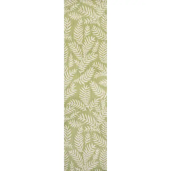 8' Green And Cream Floral Indoor Outdoor Runner Rug Photo 1