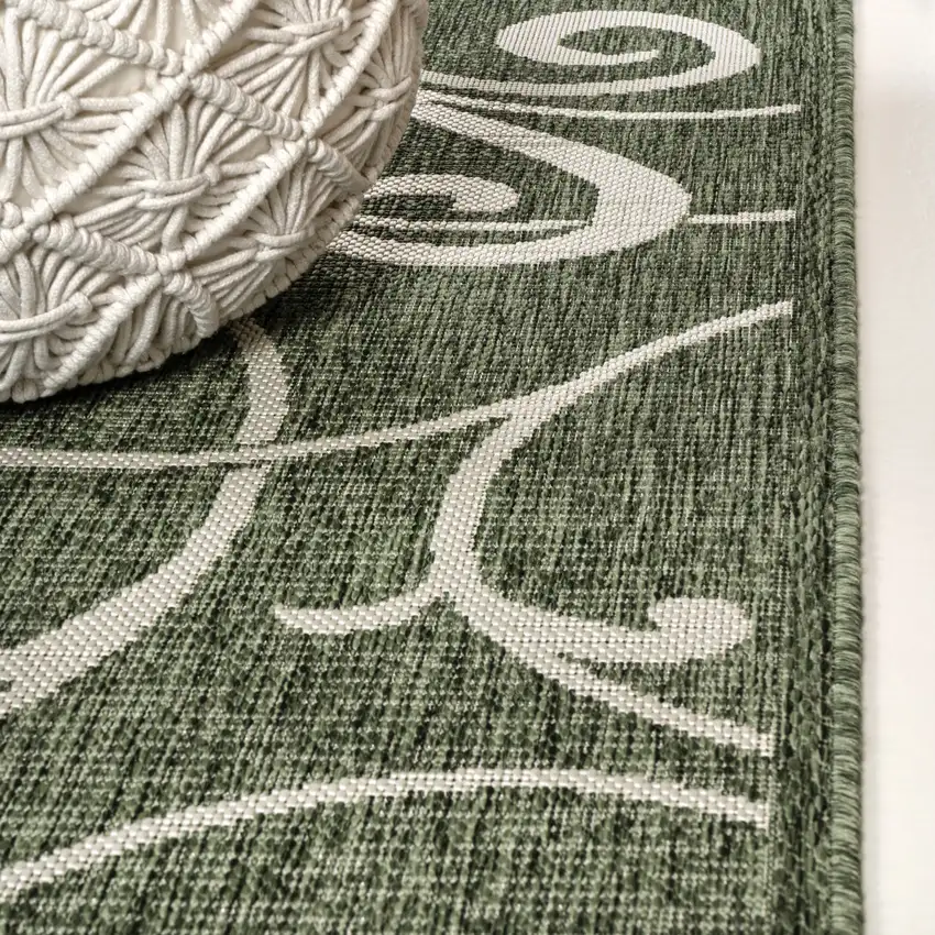 8' Green And Cream Floral Indoor Outdoor Runner Rug Photo 8