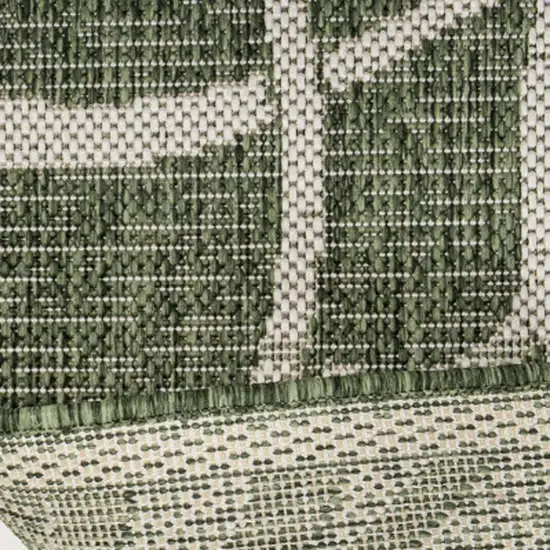 8' Green And Cream Floral Indoor Outdoor Runner Rug Photo 1