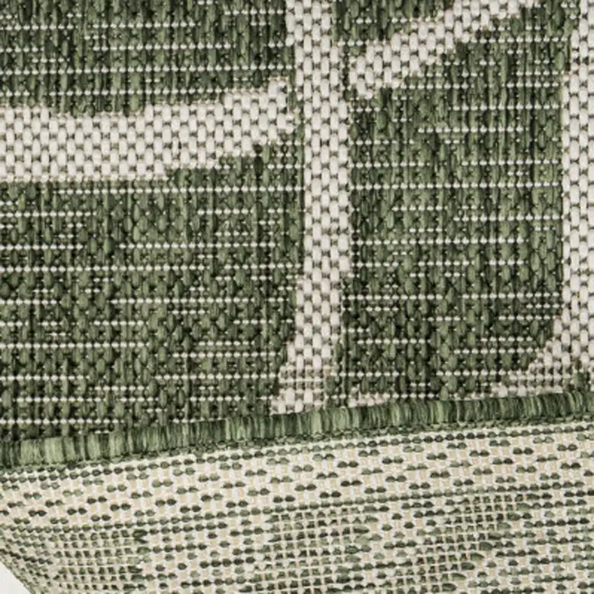 8' Green And Cream Floral Indoor Outdoor Runner Rug Photo 1