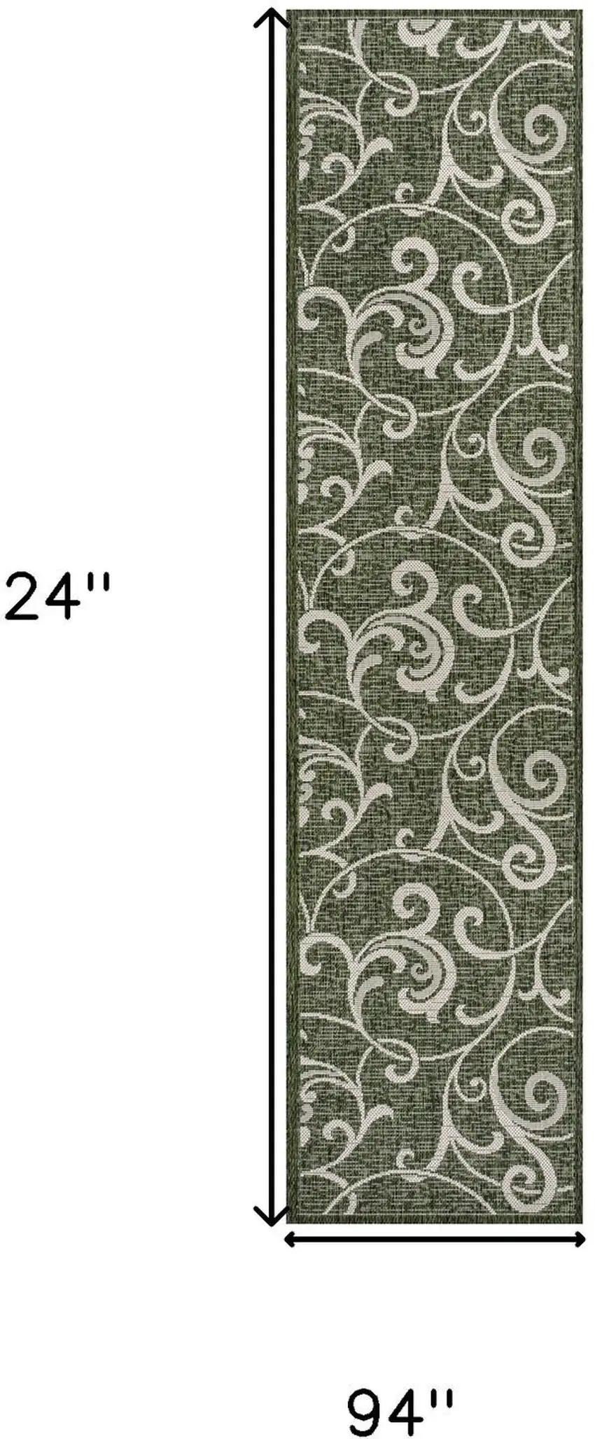 8' Green And Cream Floral Indoor Outdoor Runner Rug Photo 9