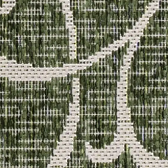 8' Green And Cream Floral Indoor Outdoor Runner Rug Photo 3