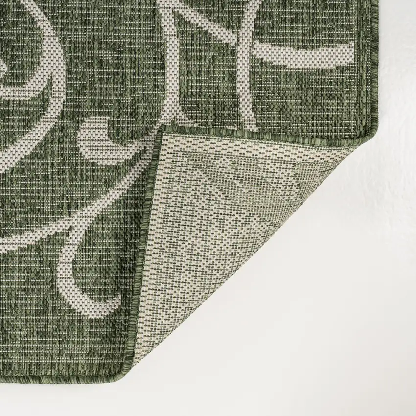 8' Green And Cream Floral Indoor Outdoor Runner Rug Photo 3