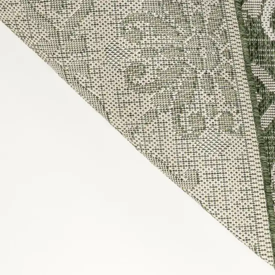 8' Green And Cream Floral Indoor Outdoor Runner Rug Photo 1
