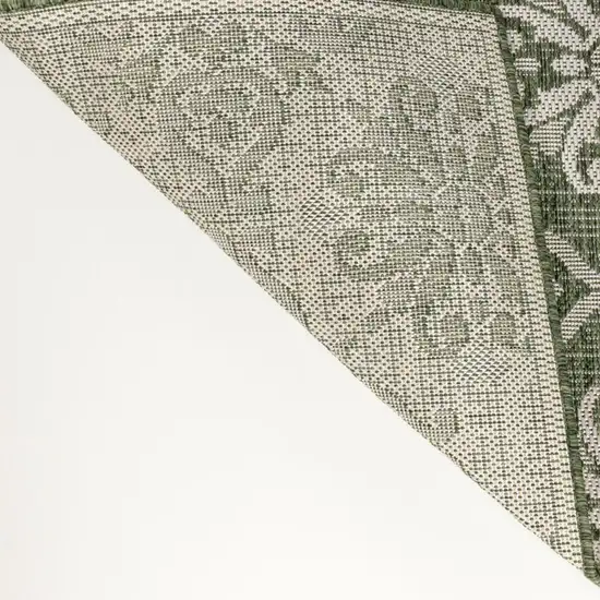 8' Green And Cream Floral Indoor Outdoor Runner Rug Photo 3