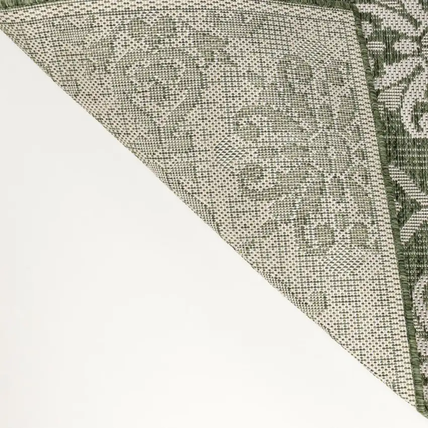 8' Green And Cream Floral Indoor Outdoor Runner Rug Photo 3