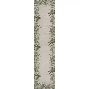 Photo of 8' Green And Cream Floral Indoor Outdoor Runner Rug
