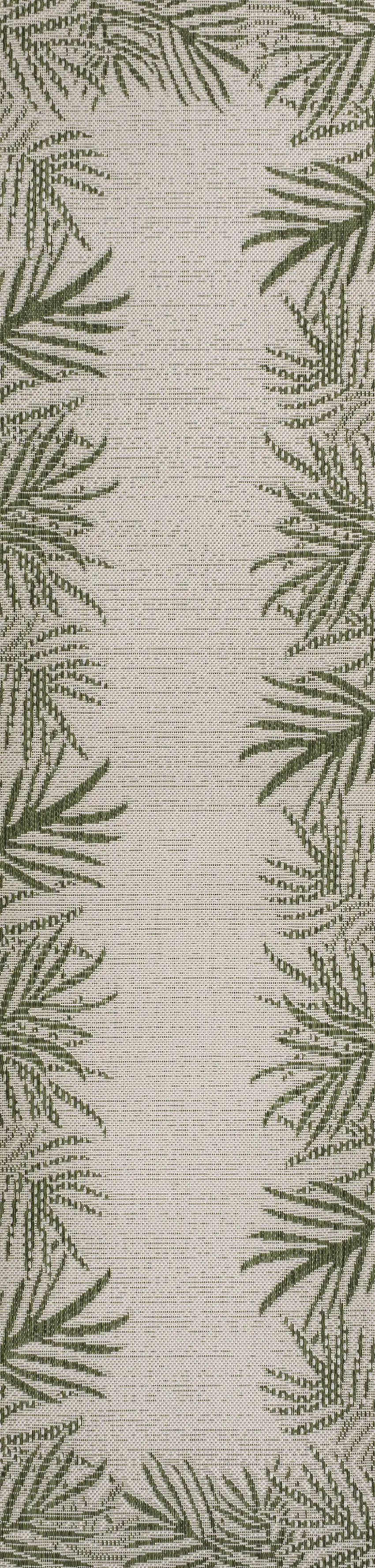 8' Green And Cream Floral Indoor Outdoor Runner Rug Photo 1