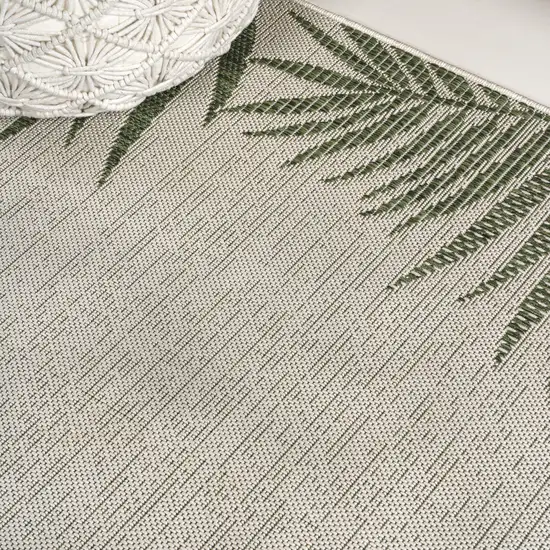 8' Green And Cream Floral Indoor Outdoor Runner Rug Photo 9