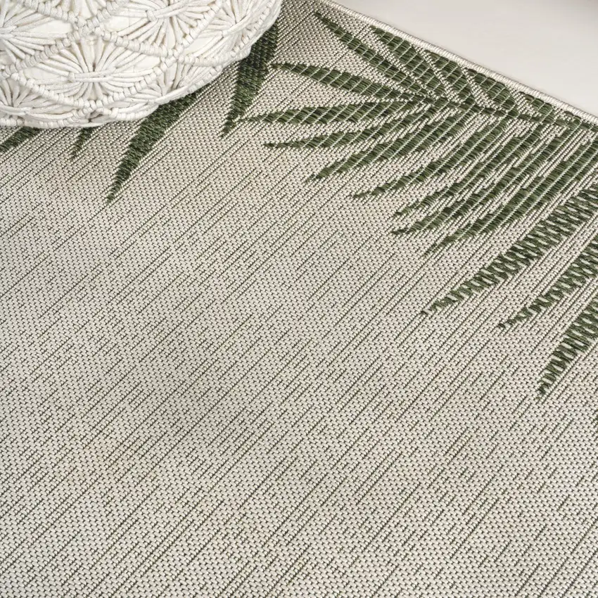 8' Green And Cream Floral Indoor Outdoor Runner Rug Photo 9