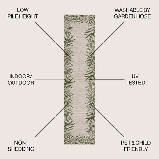 8' Green And Cream Floral Indoor Outdoor Runner Rug Photo 7