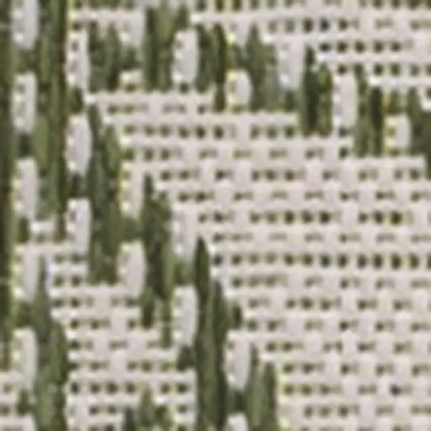 8' Green And Cream Floral Indoor Outdoor Runner Rug Photo 2