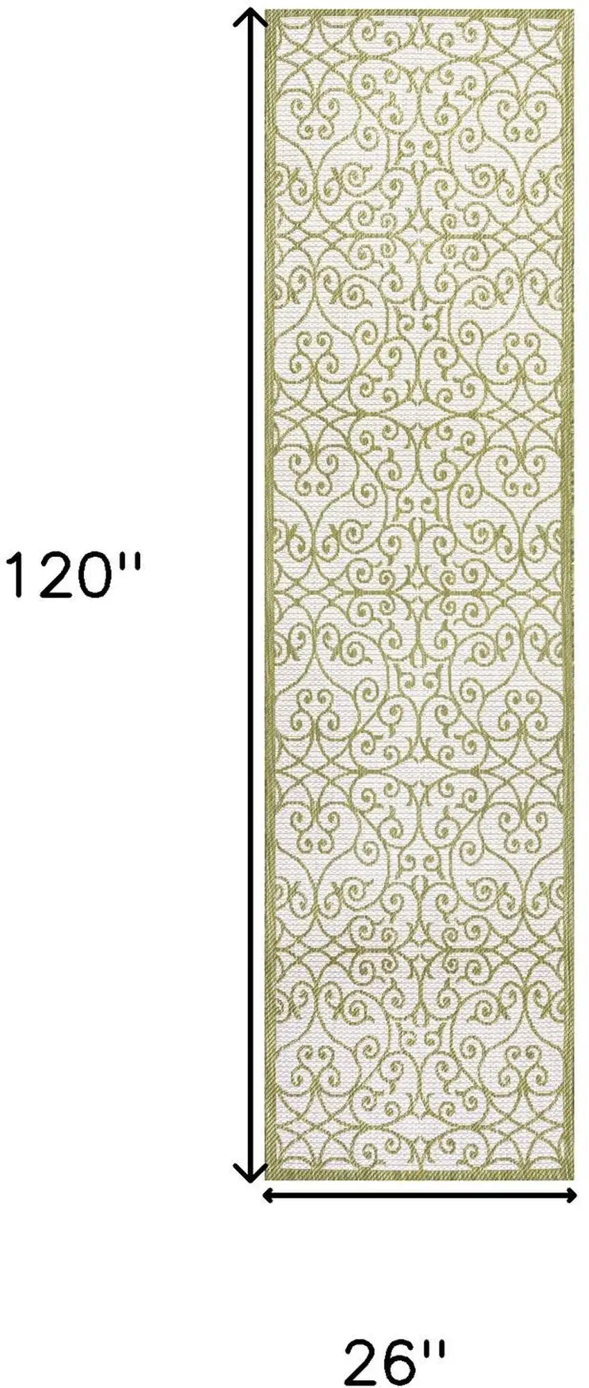 10' Green And Cream Geometric Indoor Outdoor Runner Rug Photo 7
