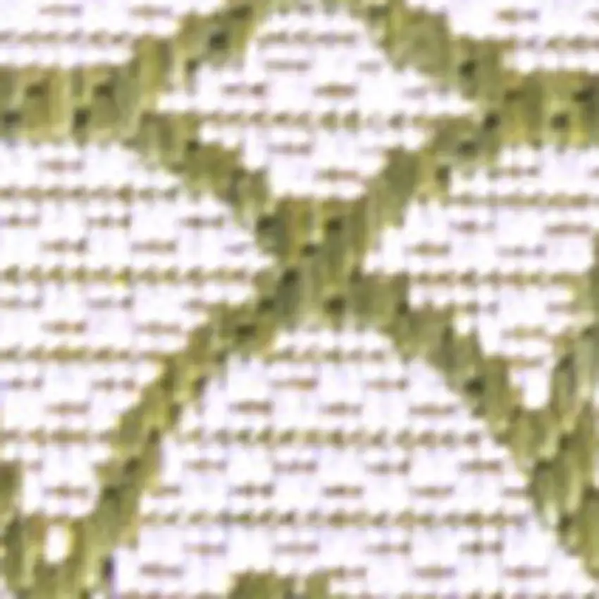 8' Green And Cream Geometric Indoor Outdoor Runner Rug Photo 3